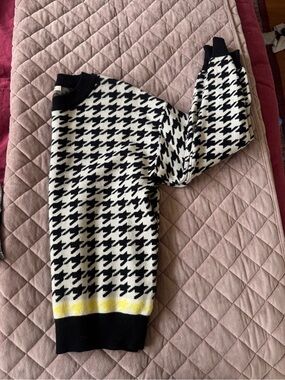 Black & White Houndstooth Sweater with Yellow Accent